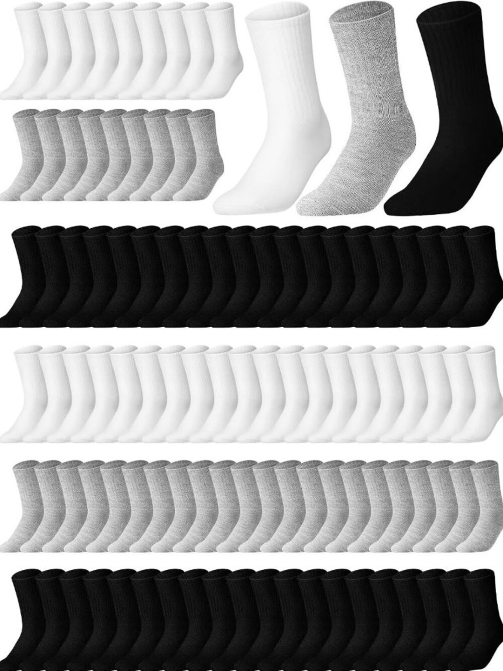 150 Pairs Unisex Crew Socks Bulk - Perfect for Gifts, Charity, and Everyday Wear
